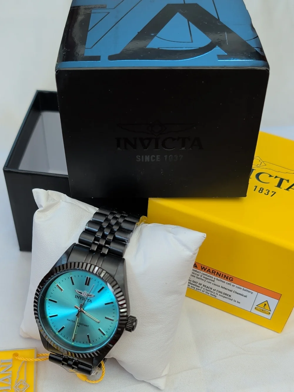 NWT Men's Invicta Specialty Serrate Black Stainless Steel Watch - Teal Dial 40mm